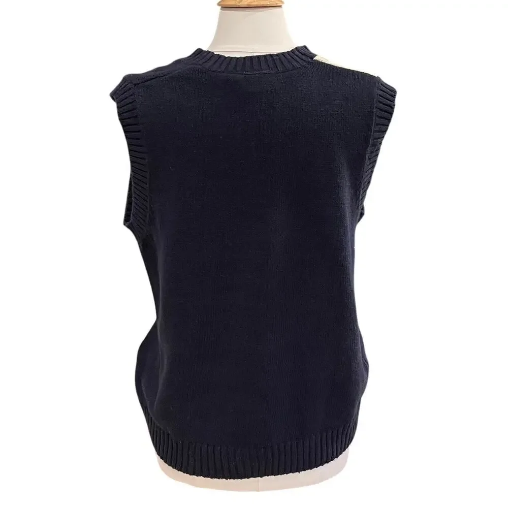 Lauren Gayle Navy, Red, Christmas Patchwork Sweater Vest, Nutcracker, Holly, M